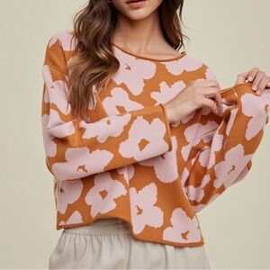 Floral Patterned Sweater in Pink and Orange